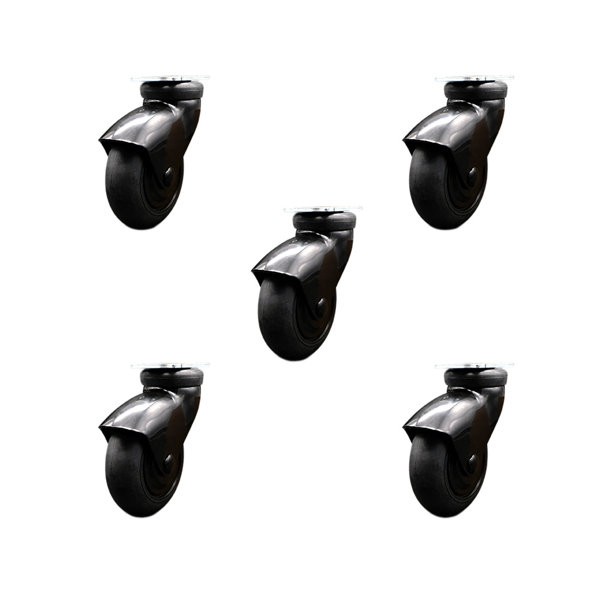 Service Caster 3 InchHooded Neoprene Rubber Top Plate Casters Set of 5